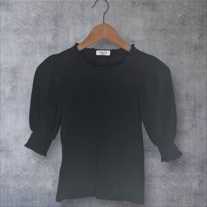 GOLDIE LEWINTER Smocked Puff Sleeve Top 100% Pima Cotton Black XS